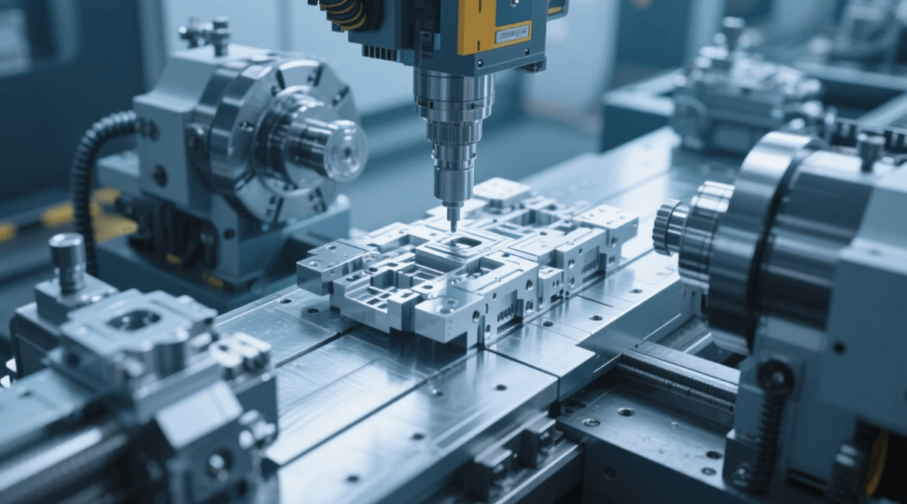 Machinist inspecting an Inconel test part with a coordinate measuring machine